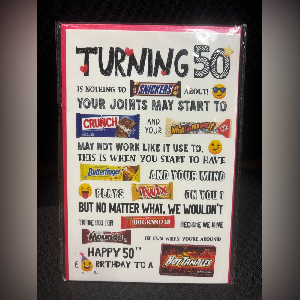 Turning 50 Birthday Card with Red Envelope